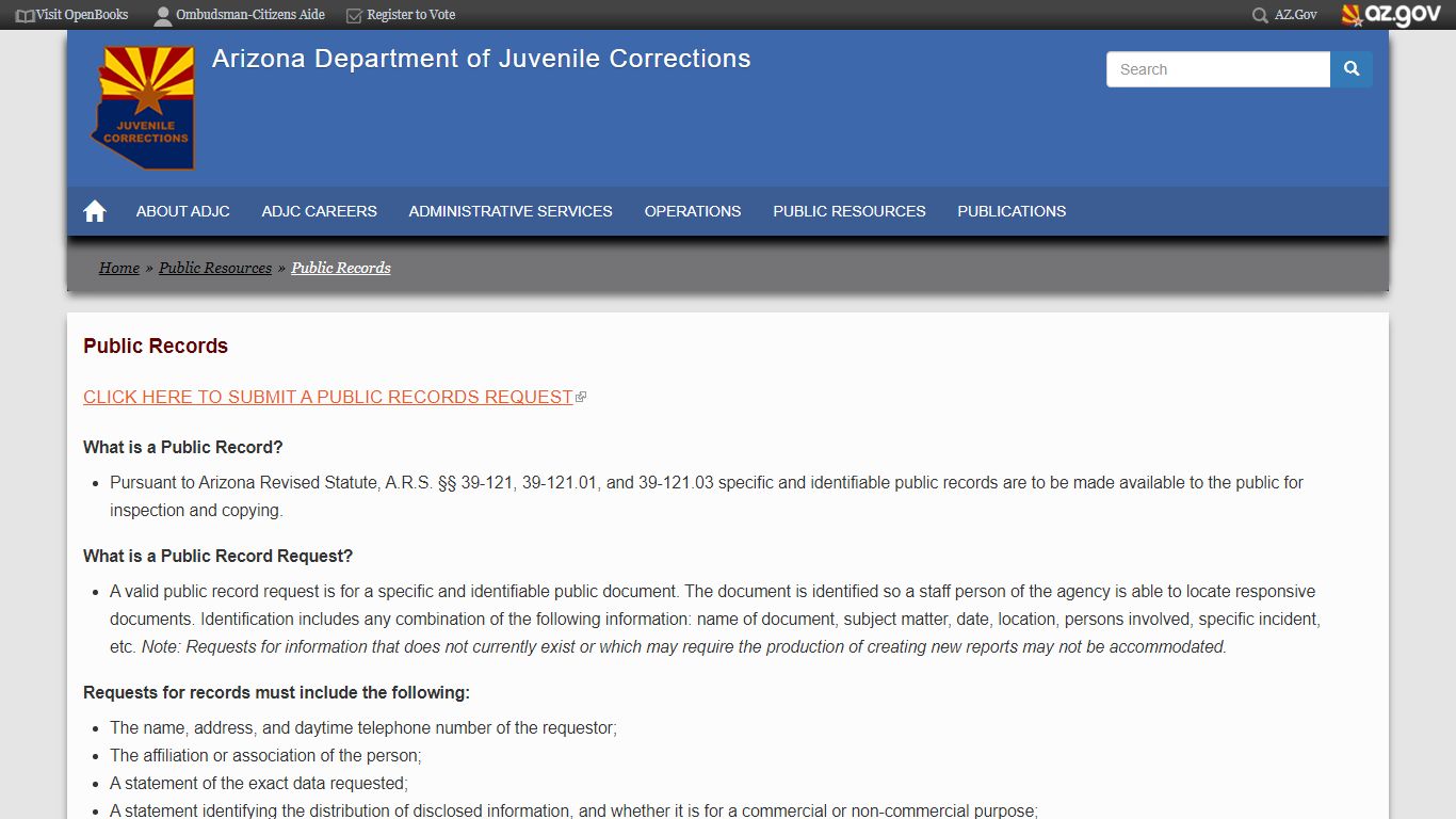 Public Records | Arizona Department of Juvenile Corrections